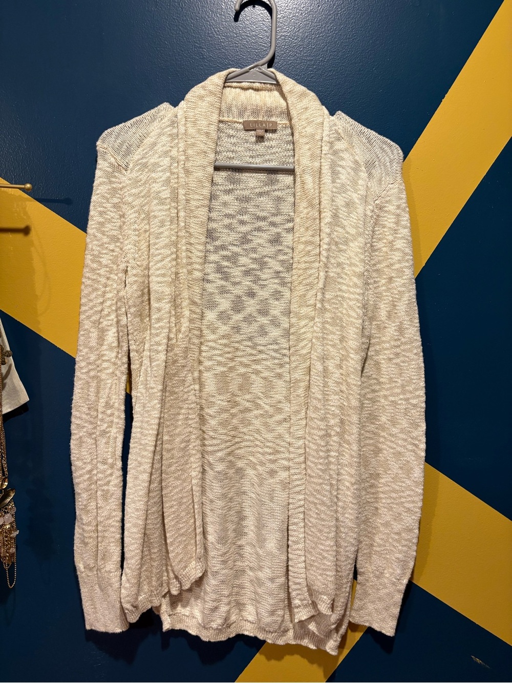 Anthropologie Lilla P Oatmeal Lightweight Open Front Knit Cardigan EUC